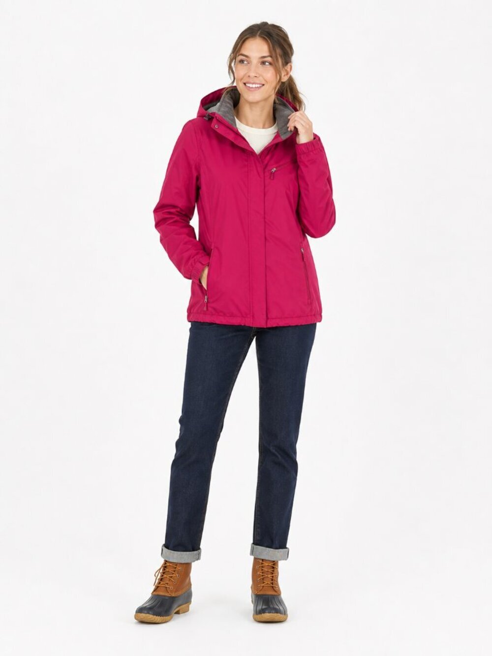 Lands’ End Squall Fleece Lined Hooded Rain Jacket Dark Pink Size S